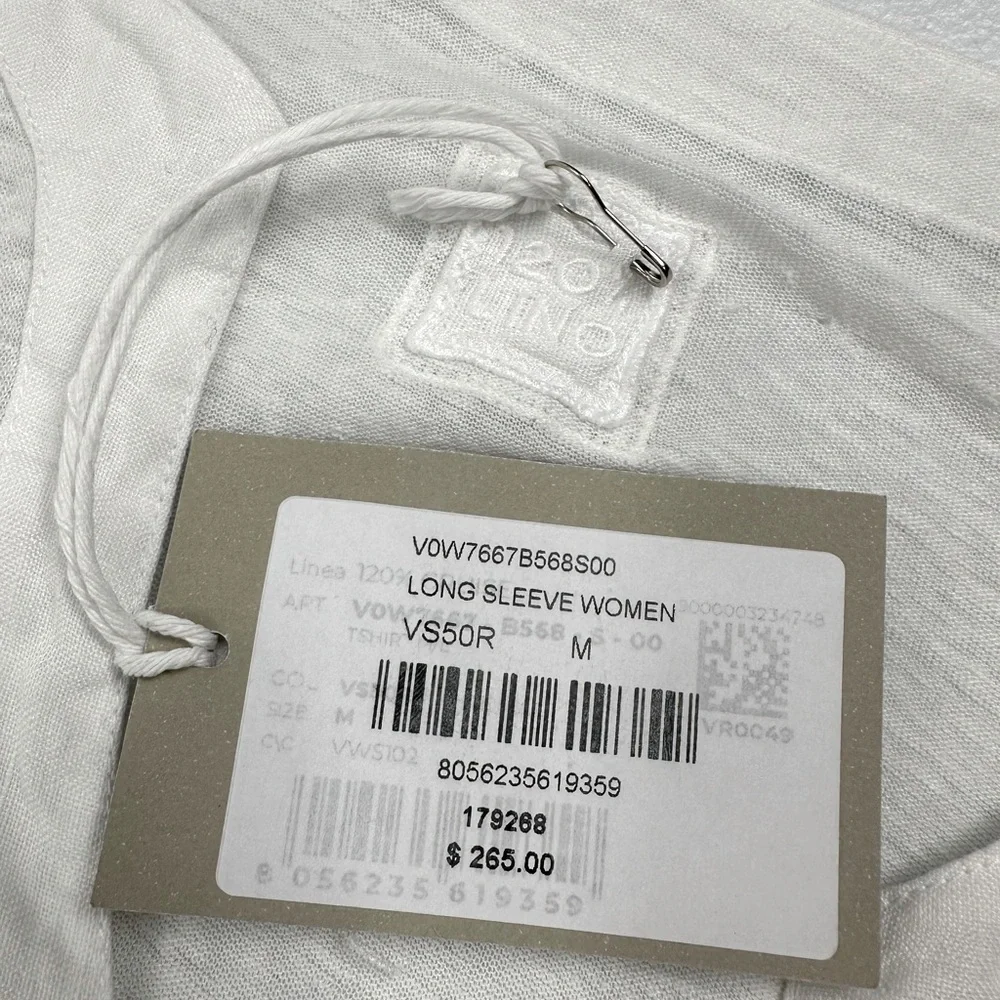 NWT 120% Lino Long Sleeve Women Linen T-Shirt White - Picture 8 of 10
